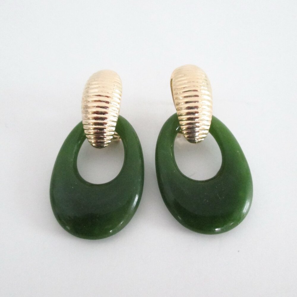 Jade Door Knocker Earrings New Old Stock 1980`s